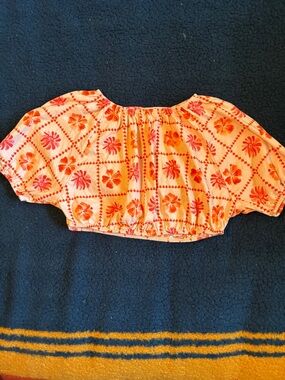 Zara Bright Floral Cropped Off-Shoulder Top - Orange and Pink